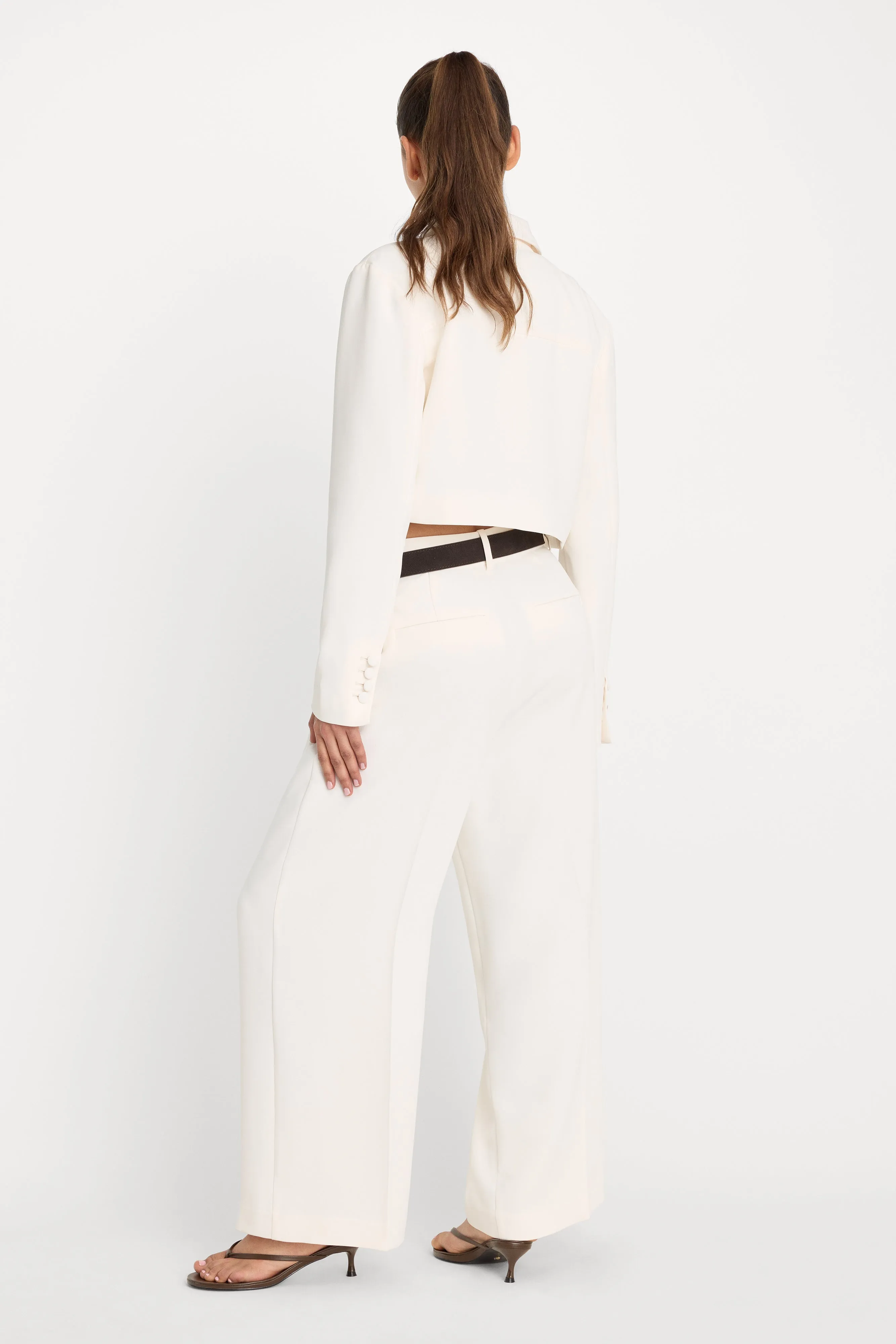 LUXE SUITING HIGH-RISE CROPPED WIDE LEG TROUSER | SOFT SHELL sold by Good American product image thumbnail 4