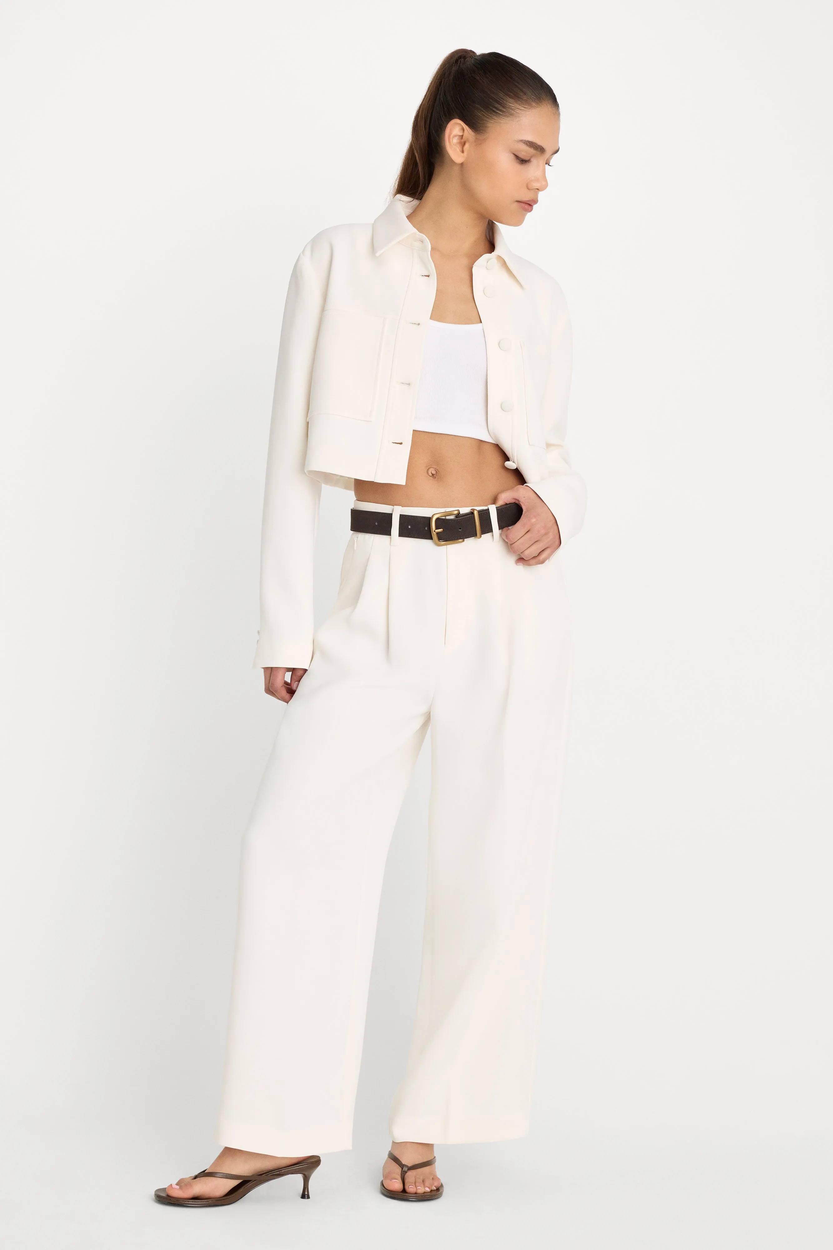 LUXE SUITING HIGH-RISE CROPPED WIDE LEG TROUSER | SOFT SHELL sold by Good American product image thumbnail 2