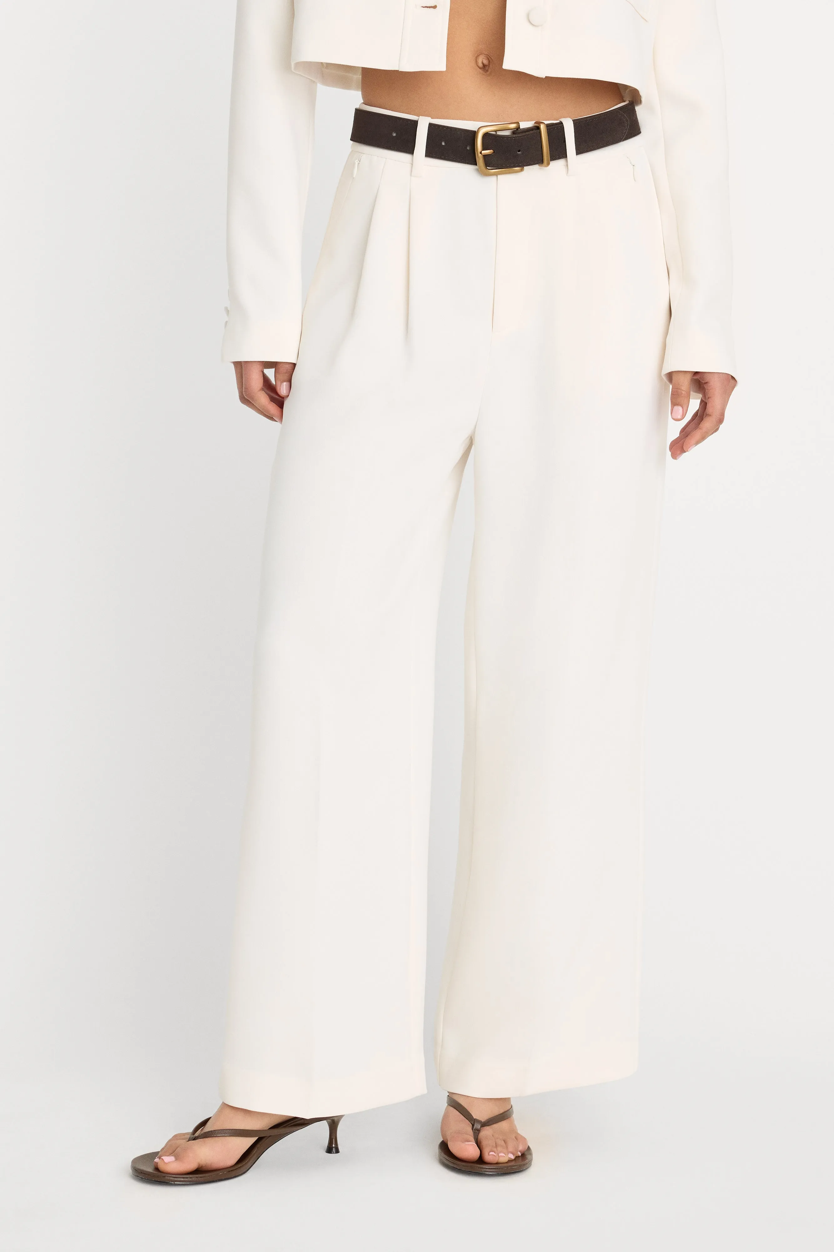 LUXE SUITING HIGH-RISE CROPPED WIDE LEG TROUSER | SOFT SHELL sold by Good American