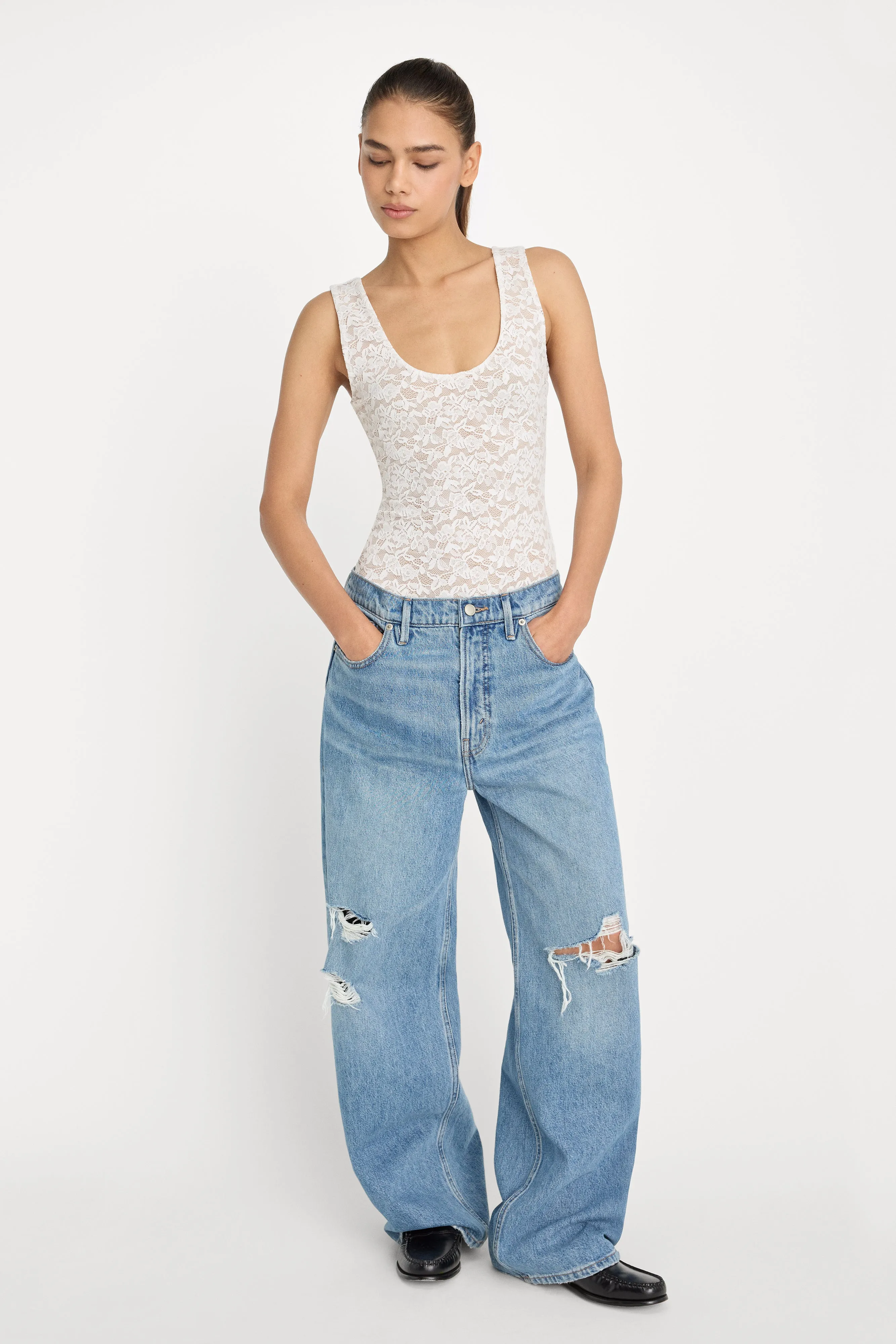 STRETCH LACE SCOOP TANK BODYSUIT | CHALK sold by Good American product image thumbnail 3