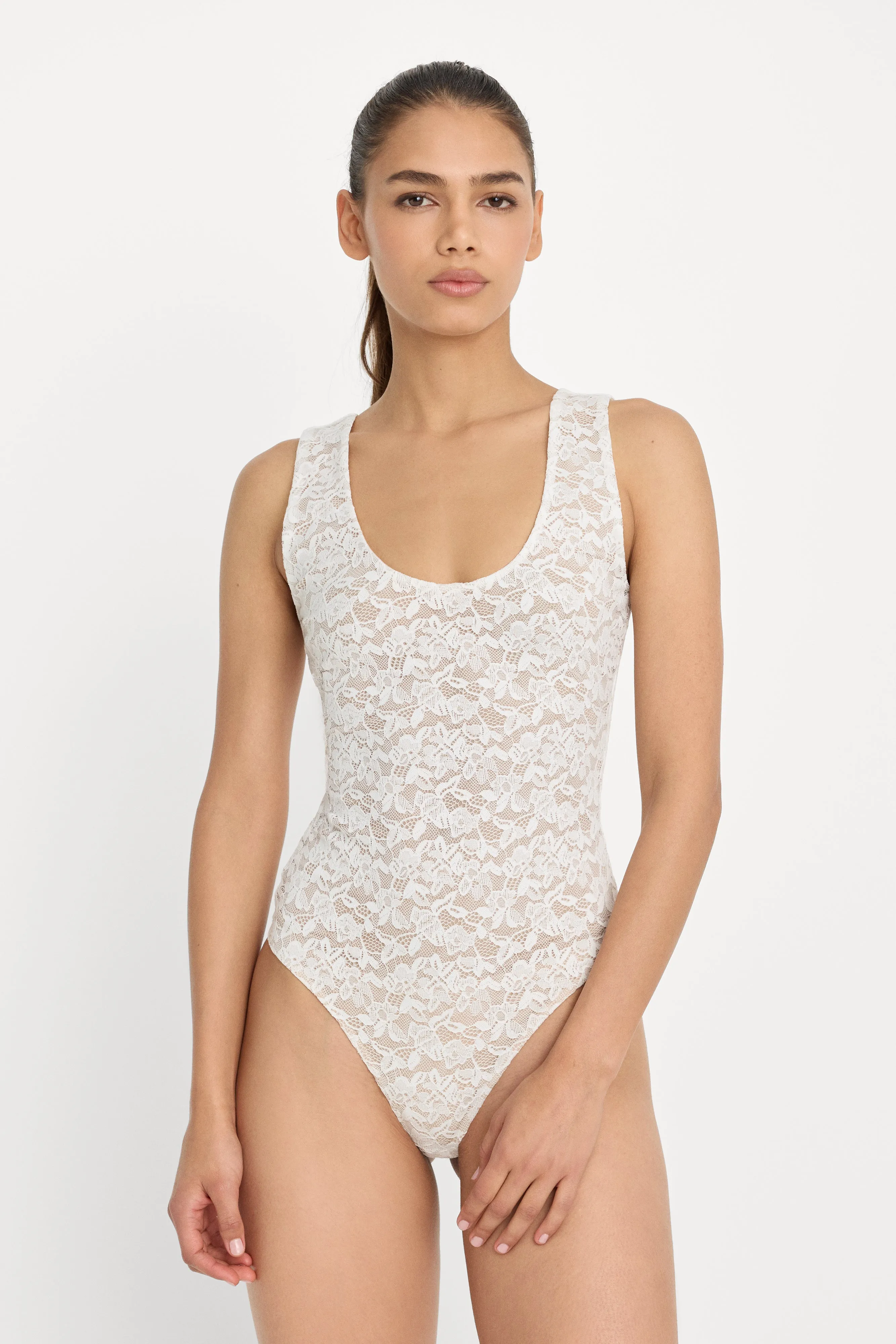 STRETCH LACE SCOOP TANK BODYSUIT | CHALK sold by Good American product image thumbnail 2