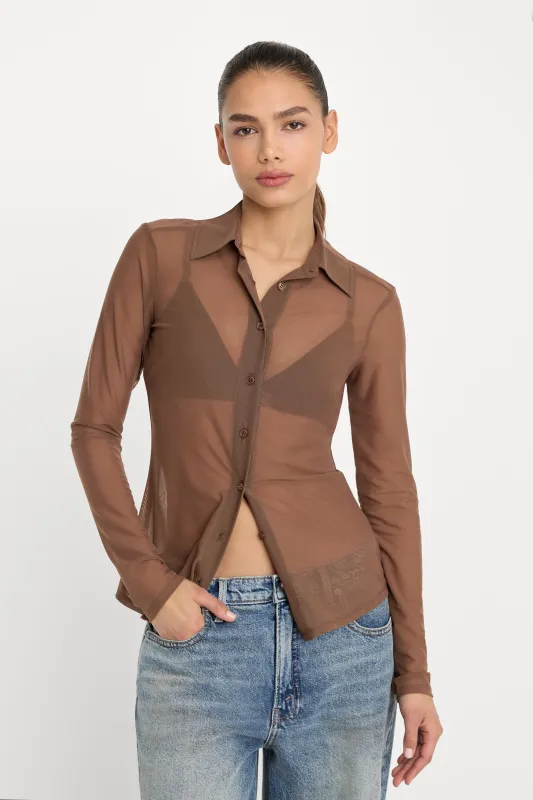 MESH BUTTON UP TOP | SADDLEWOOD made by Good American