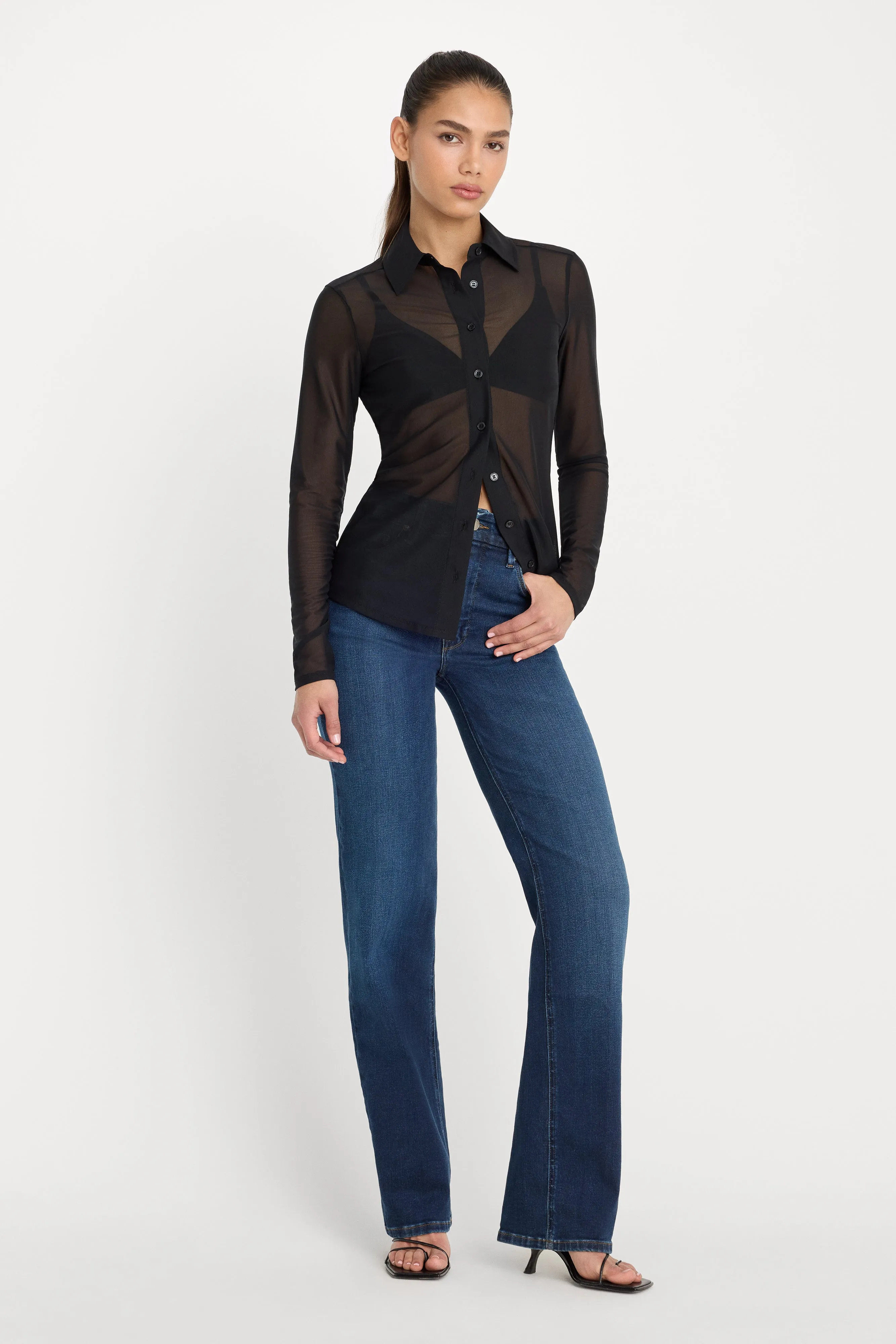 MESH BUTTON UP TOP | BLACK001 sold by Good American product image thumbnail 3