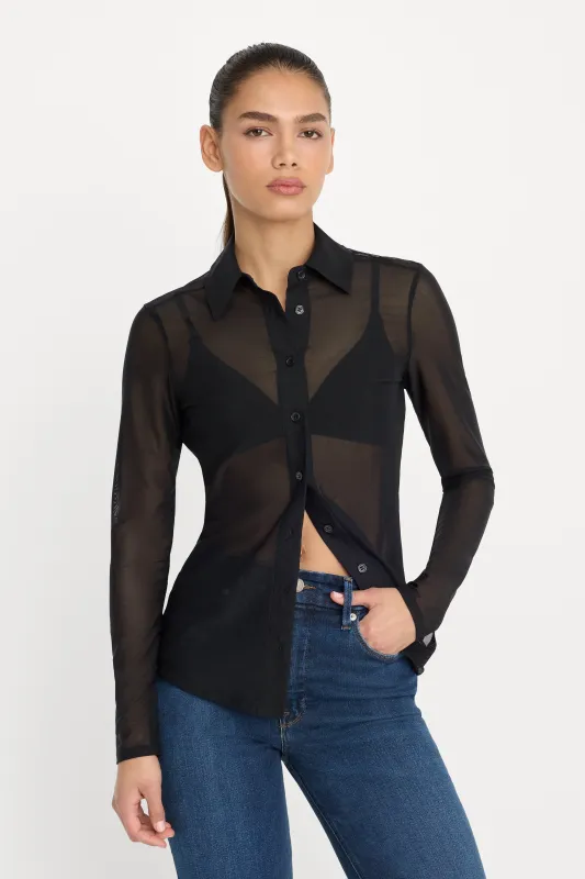 MESH BUTTON UP TOP | BLACK001 made by Good American