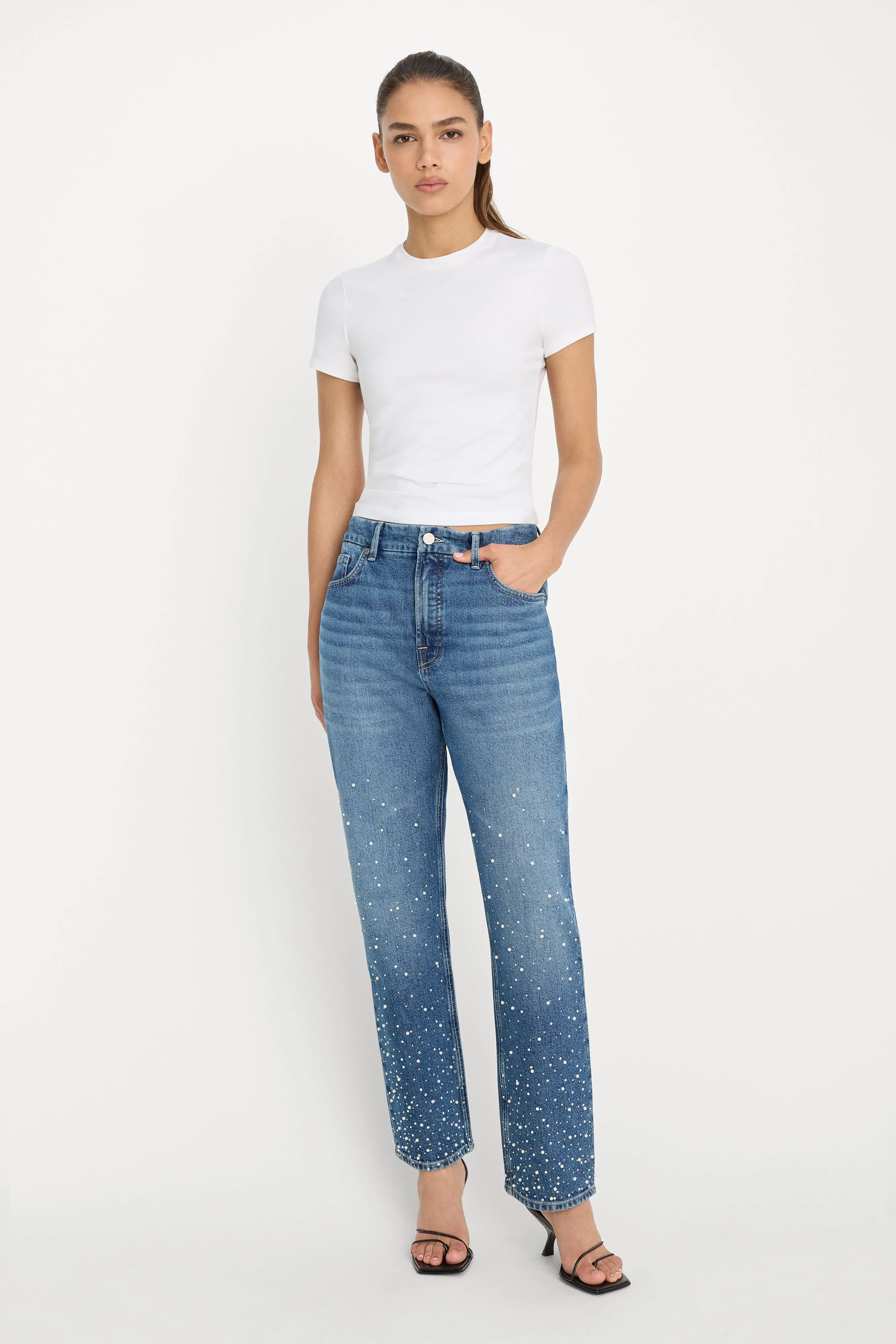 GOOD ICON STRAIGHT ANKLE PEARL JEANS | INDIGO1186 sold by Good American