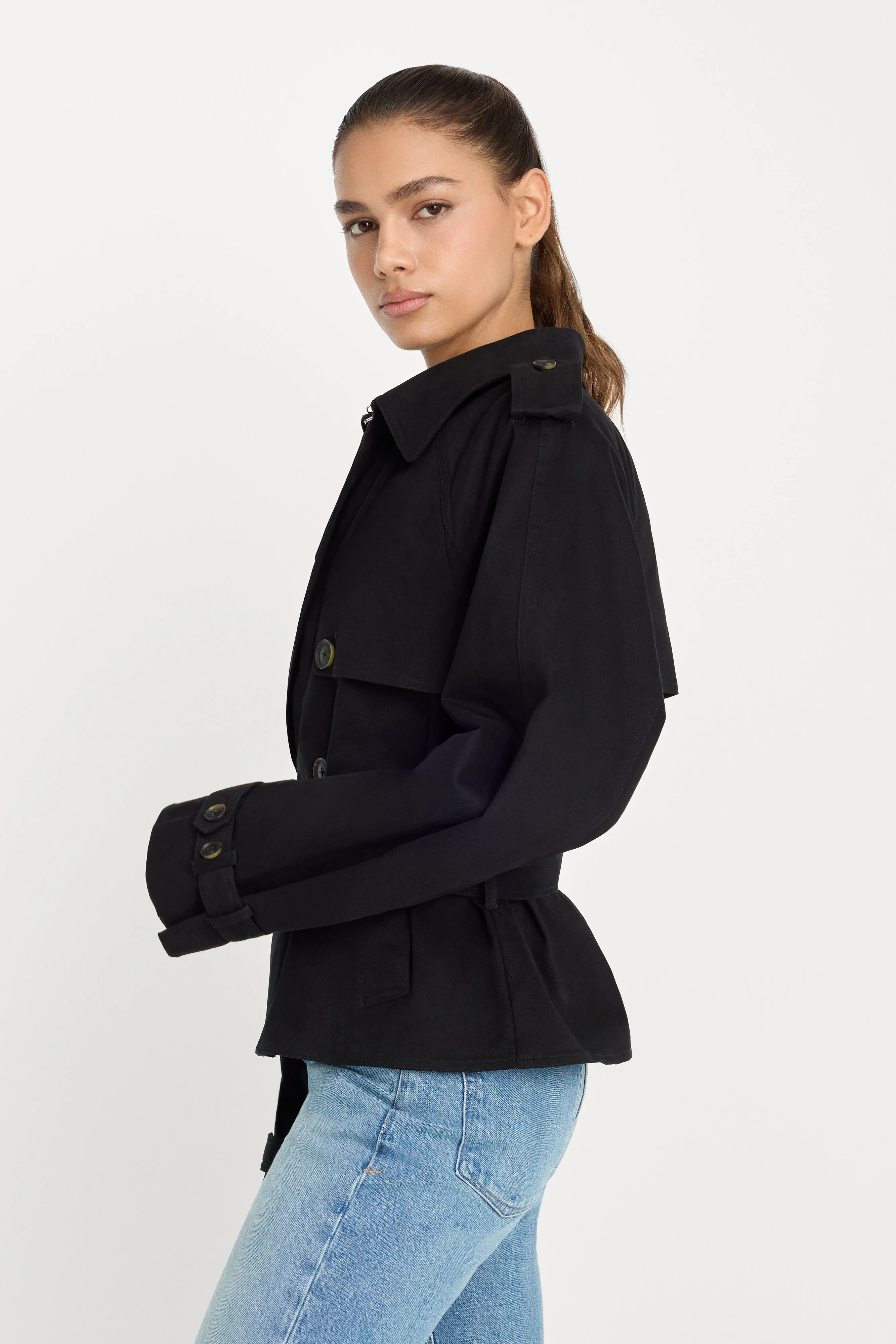 CROPPED TRENCH JACKET | BLACK001 sold by Good American product image thumbnail 2
