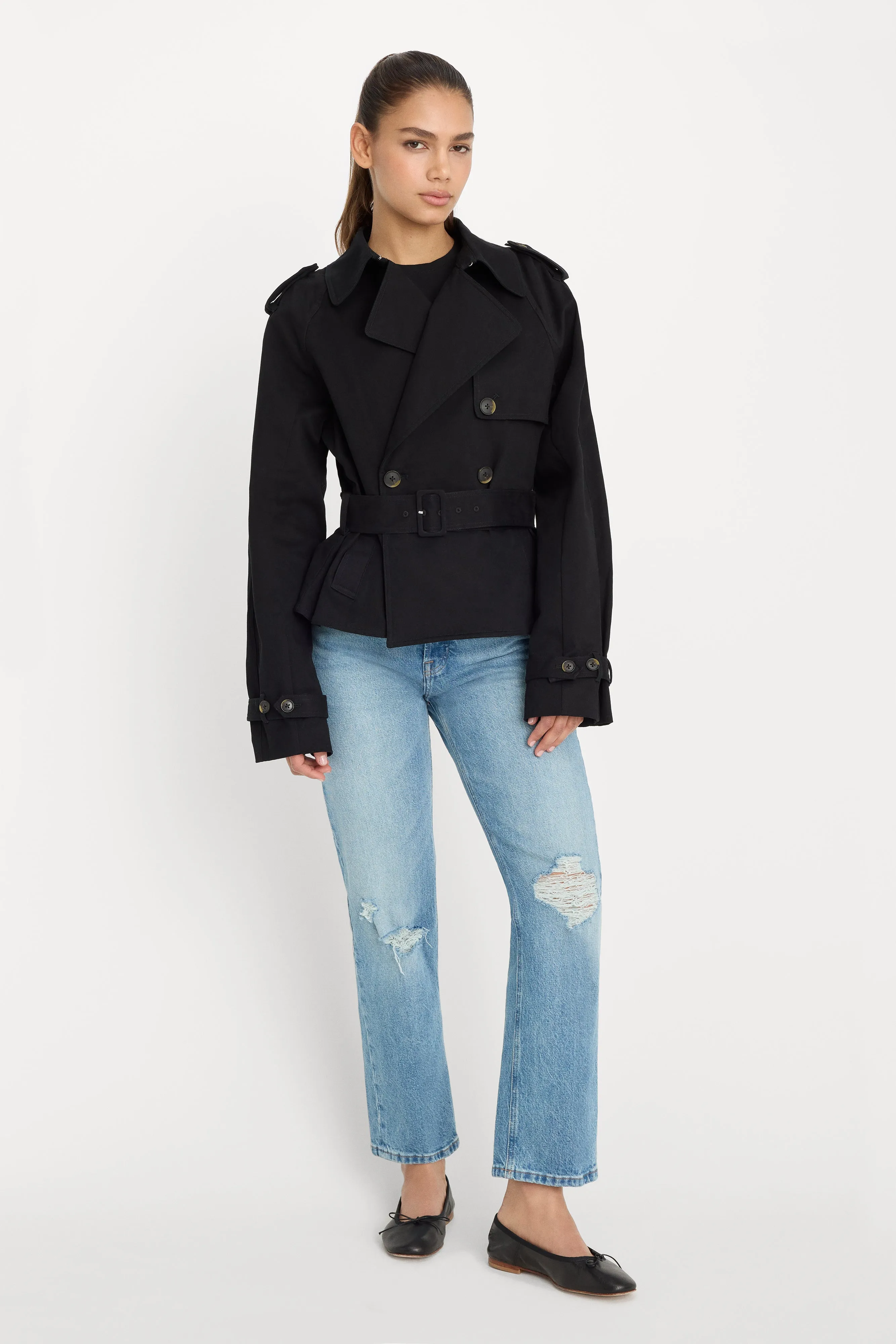 CROPPED TRENCH JACKET | BLACK001 sold by Good American product image thumbnail 3