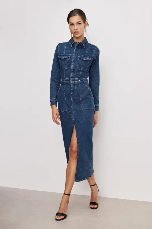 FIT FOR SUCCESS LONG SLEEVE MIDI DRESS | INDIGO724 made by Good American