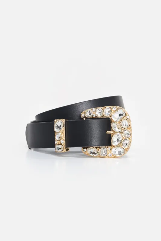 DOLLY CLASSIC CRYSTAL LEATHER BELT | BLACK001 made by Good American