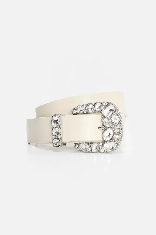 DOLLY CLASSIC CRYSTAL LEATHER BELT | WHITE001 made by Good American