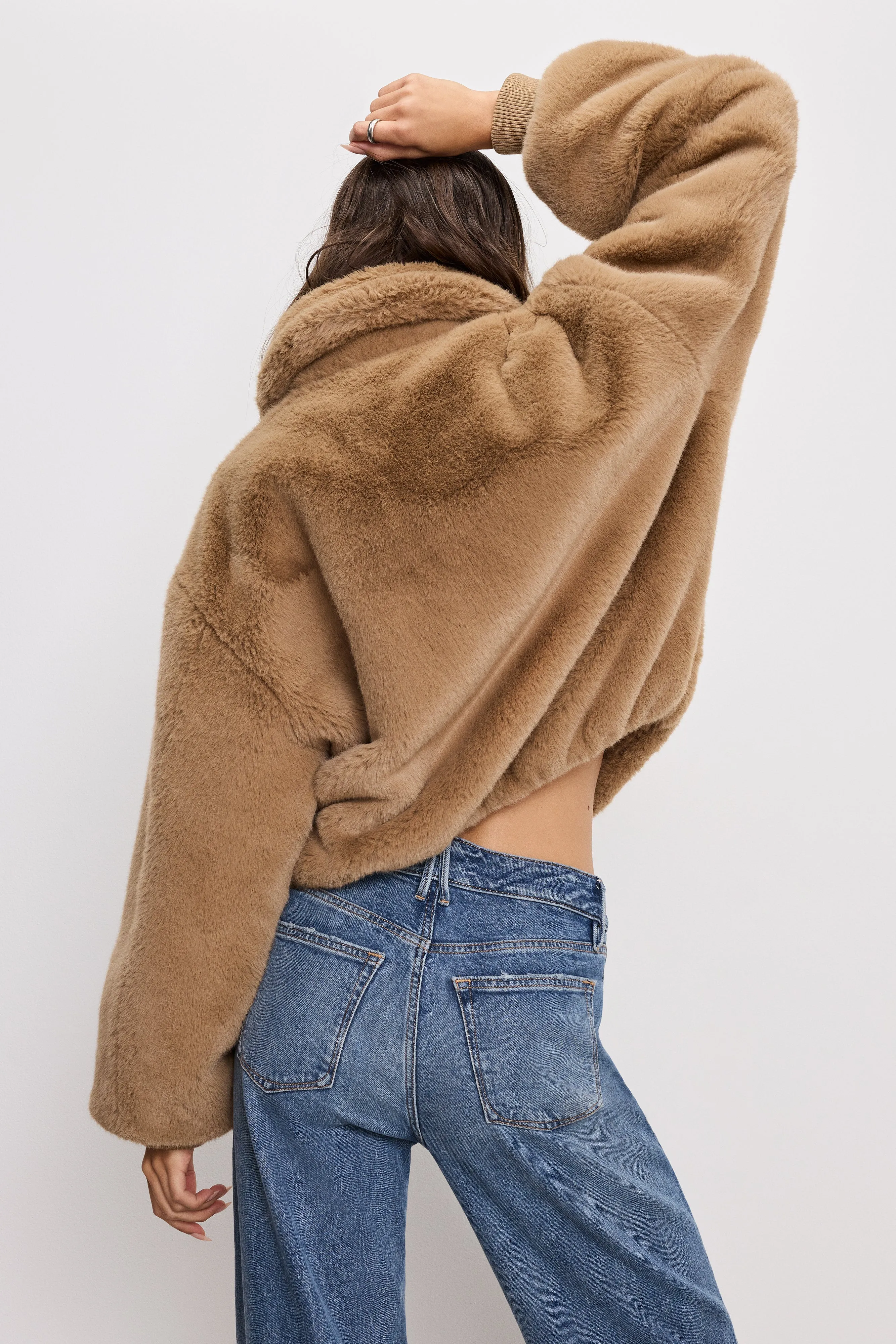 FAUX FUR COLLAR JACKET | WARM CARAMEL003 sold by Good American product image thumbnail 3