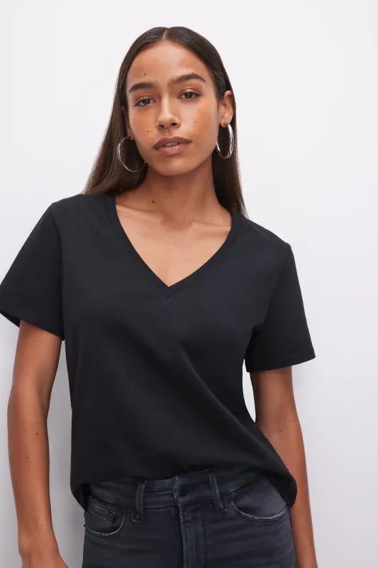 COTTON CLASSIC V-NECK TEE | BLACK001 made by Good American