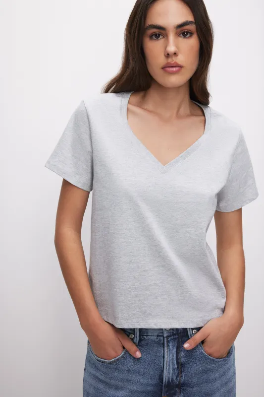 COTTON CLASSIC V-NECK TEE | HEATHER GREY001 made by Good American