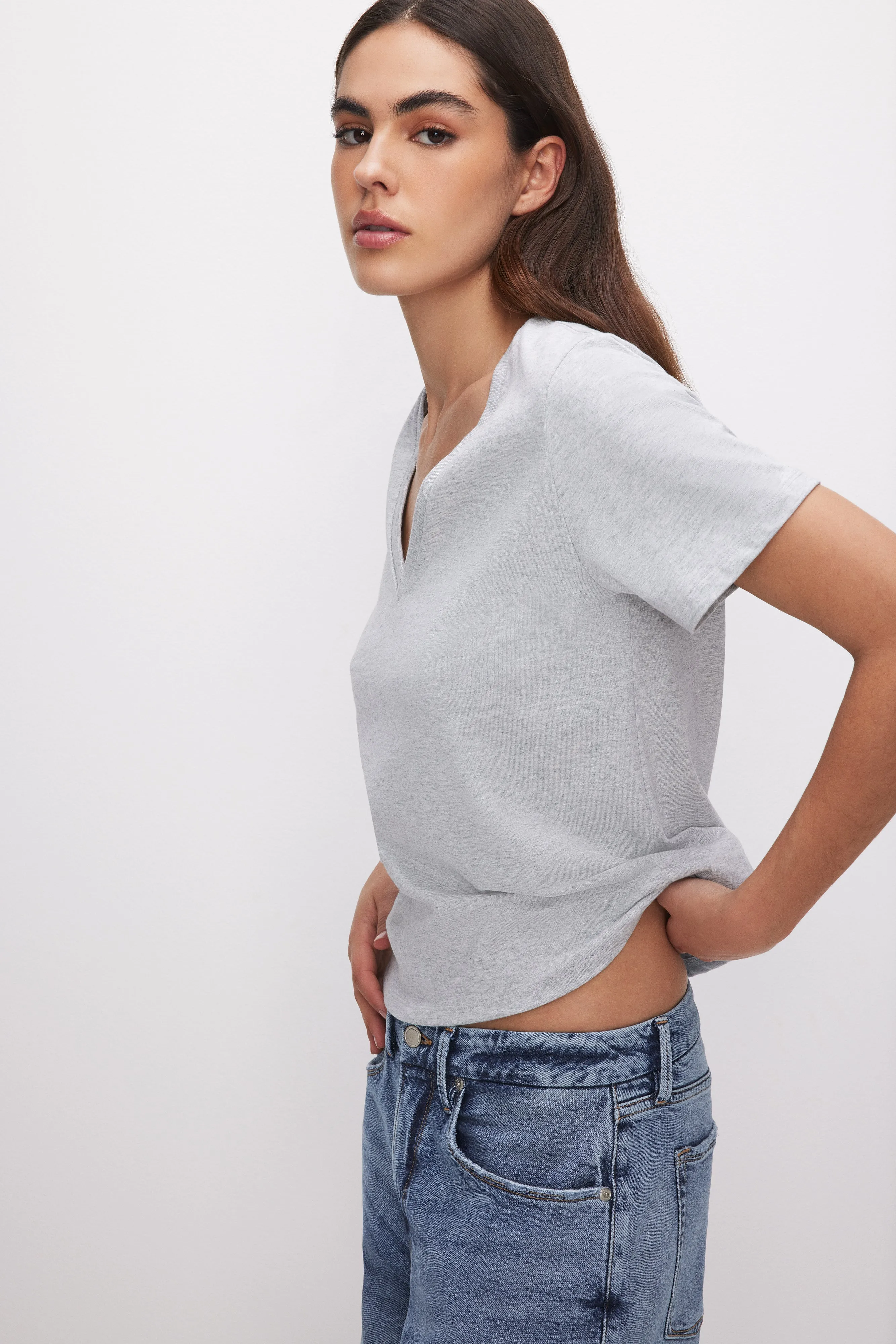 COTTON CLASSIC V-NECK TEE | HEATHER GREY001 sold by Good American product image thumbnail 2