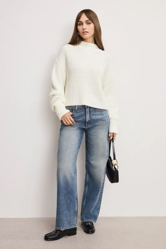 CHUNKY KNIT MOCK NECK SWEATER | IVORY003 made by Good American