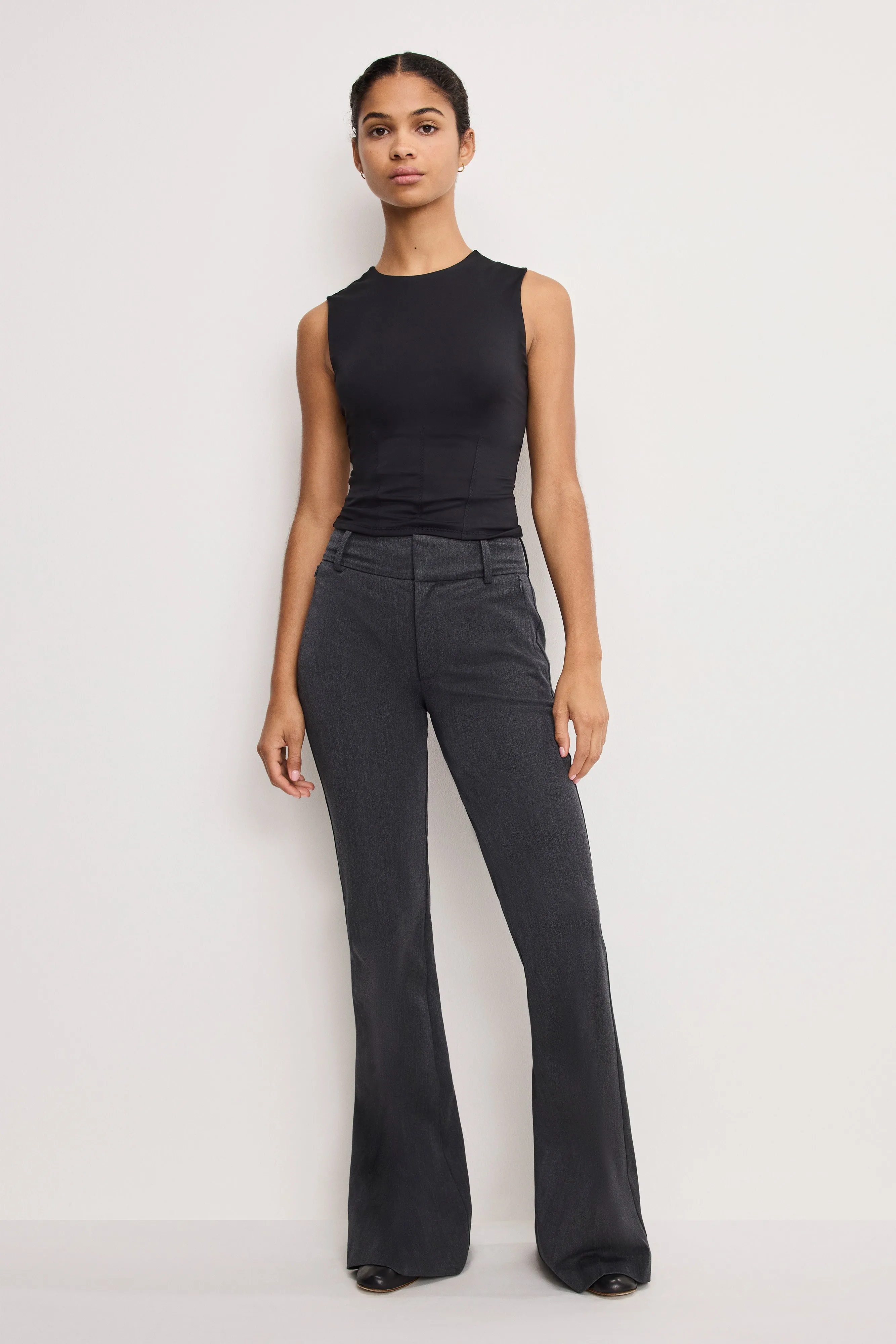 ESSENTIAL SUITING FLARE TROUSERS | DARK HEATHER GRAY sold by Good American
