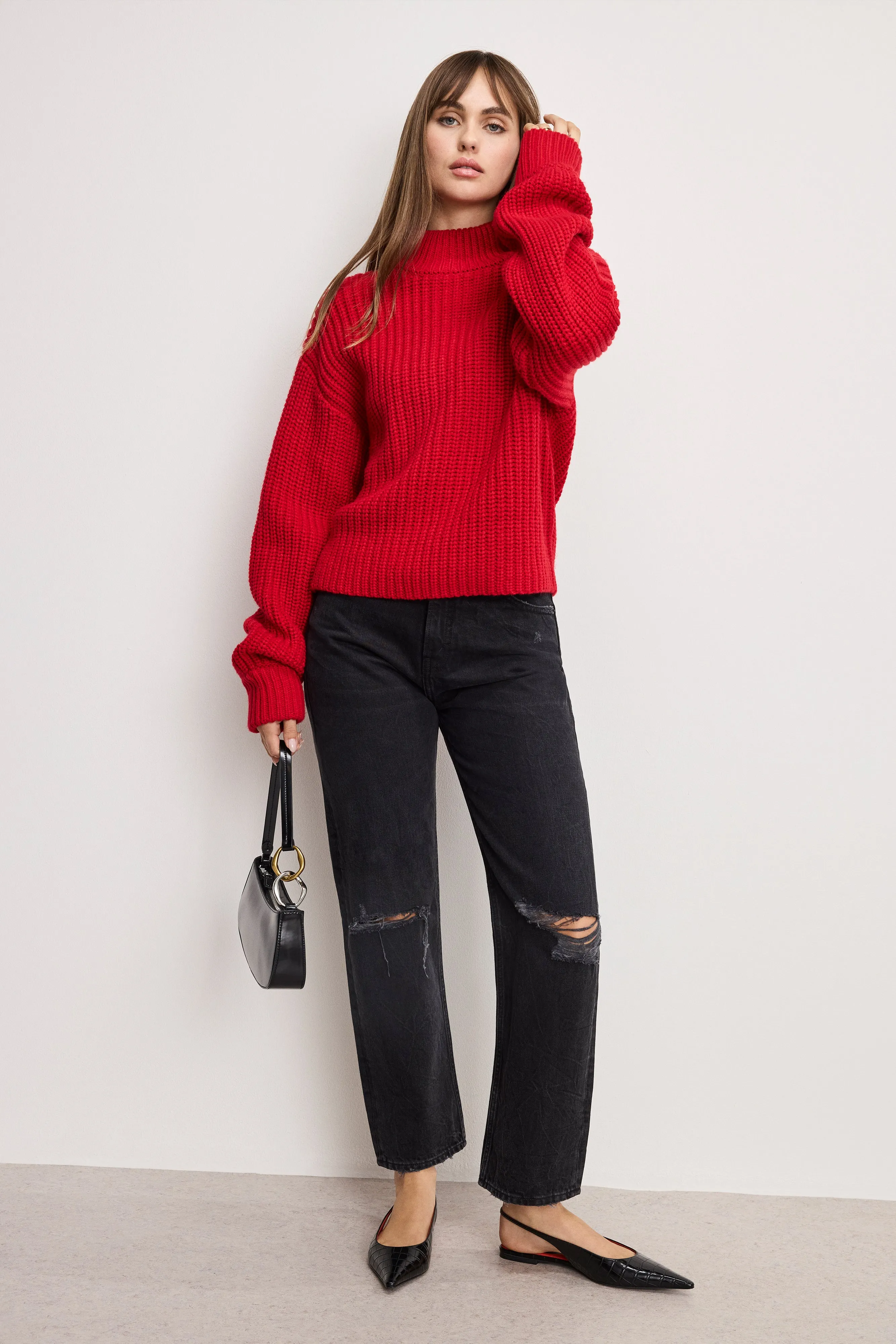 CHUNKY KNIT MOCK NECK SWEATER | CHILI001 sold by Good American product image thumbnail 2