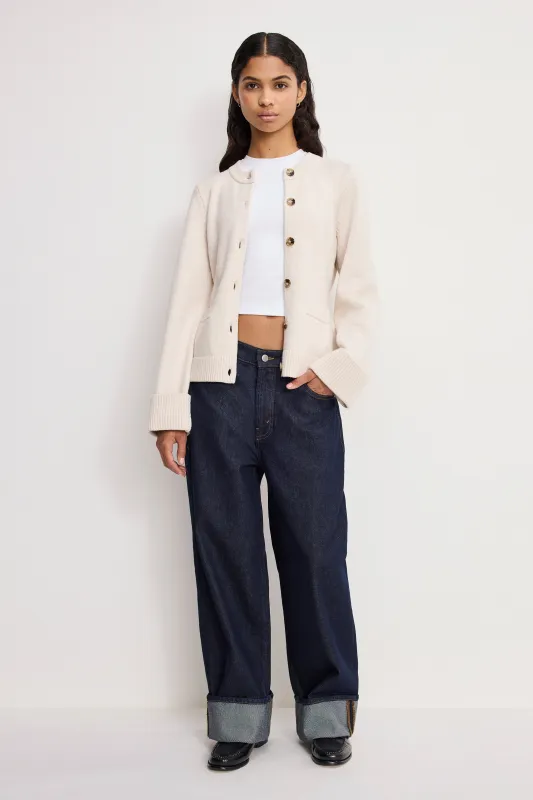 BUTTON FRONT KNIT CARDIGAN | VANILLA001 made by Good American