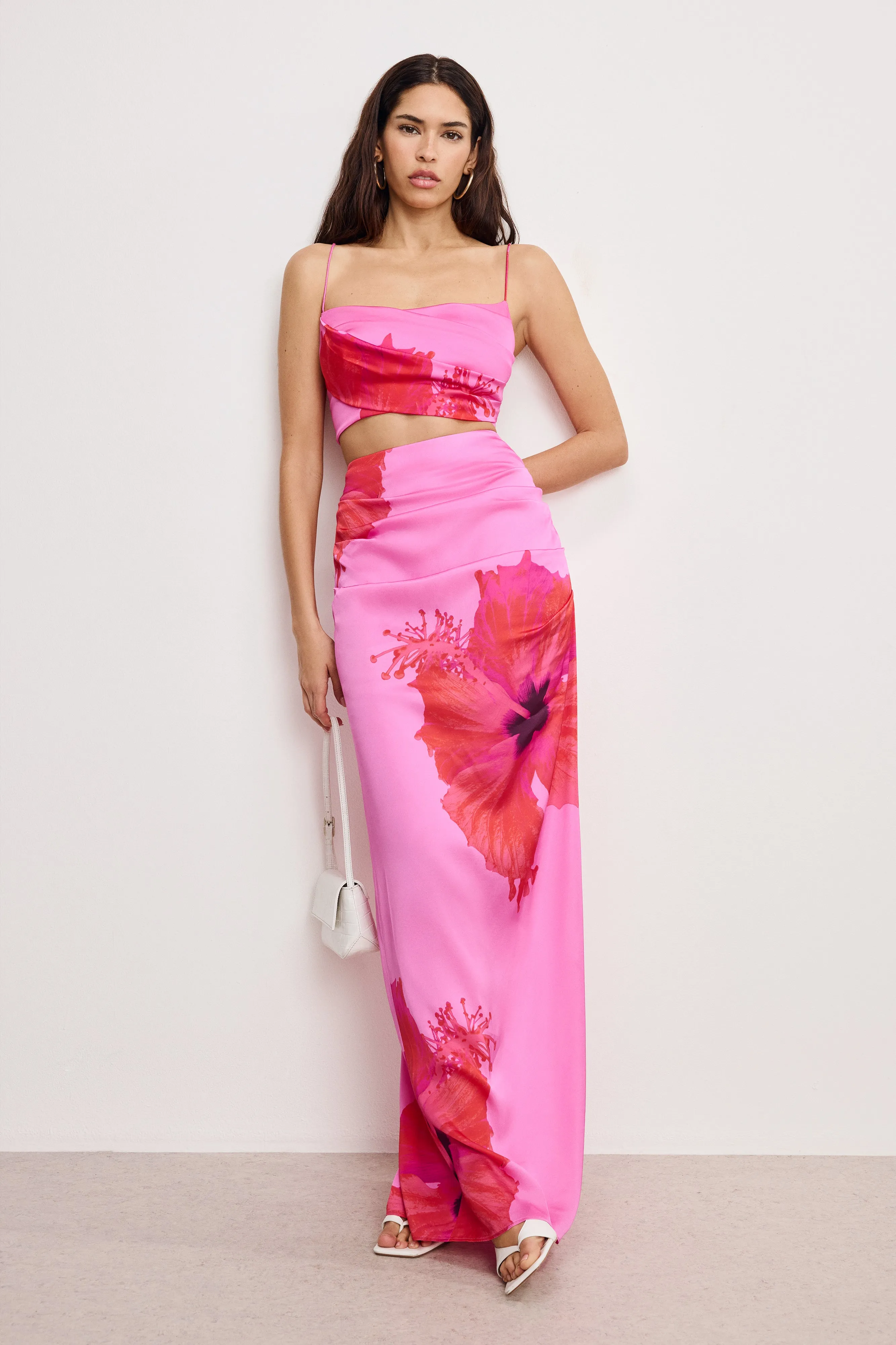 SATIN MAXI SKIRT | PINK HIBISCUS002 sold by Good American product image thumbnail 3