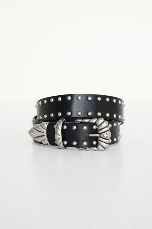 WIDE STUDDED WESTERN BELT | BLACK001 made by Good American