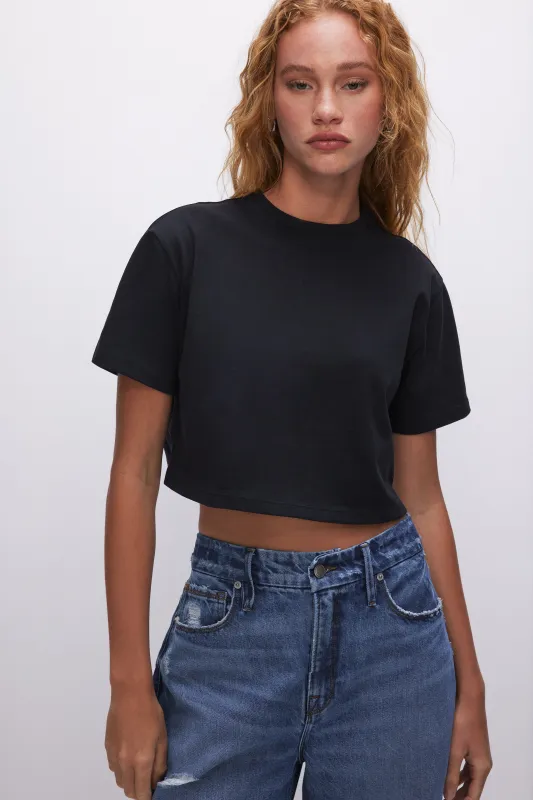 COTTON CROPPED TEE | BLACK001 made by Good American