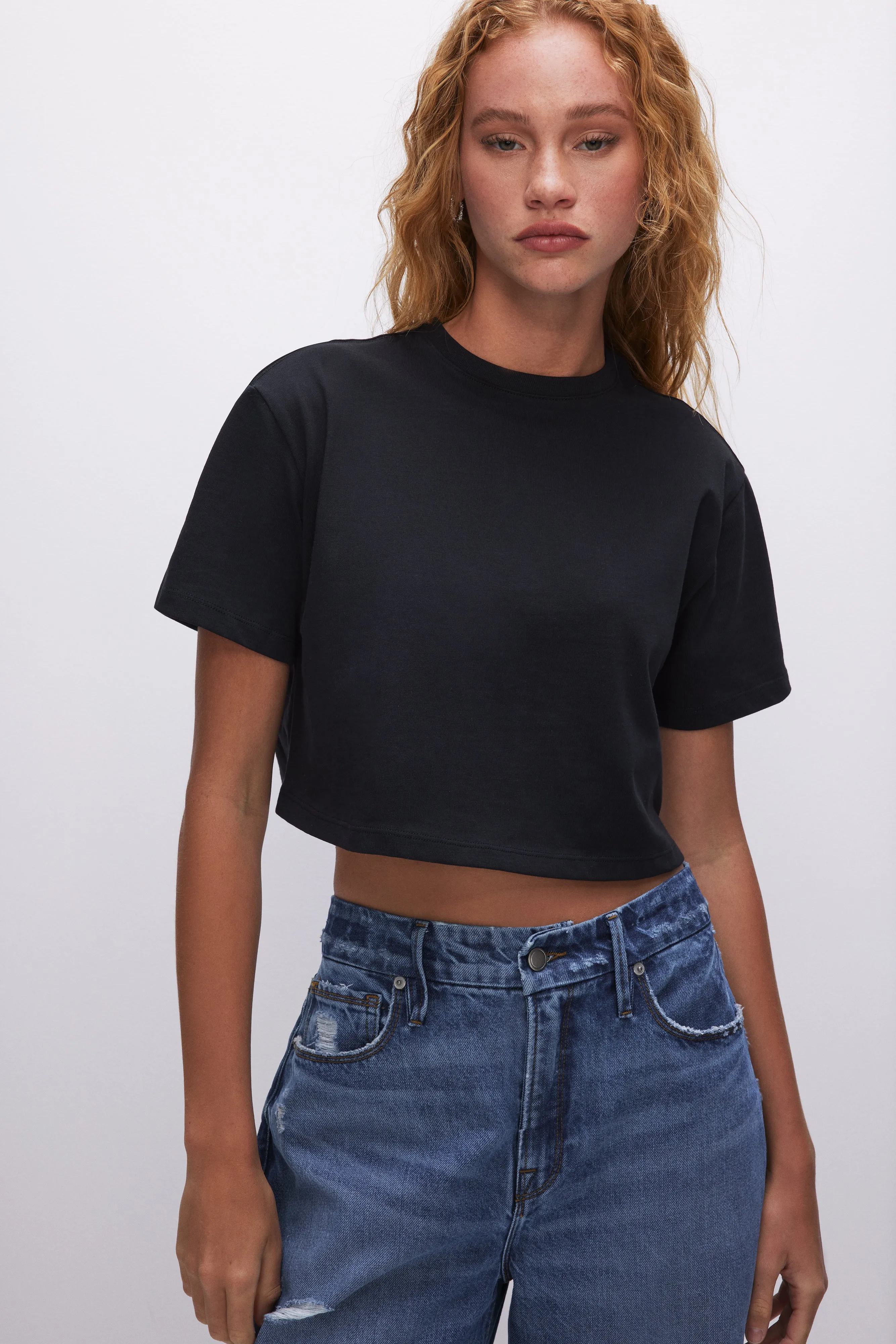 COTTON CROPPED TEE | BLACK001 sold by Good American