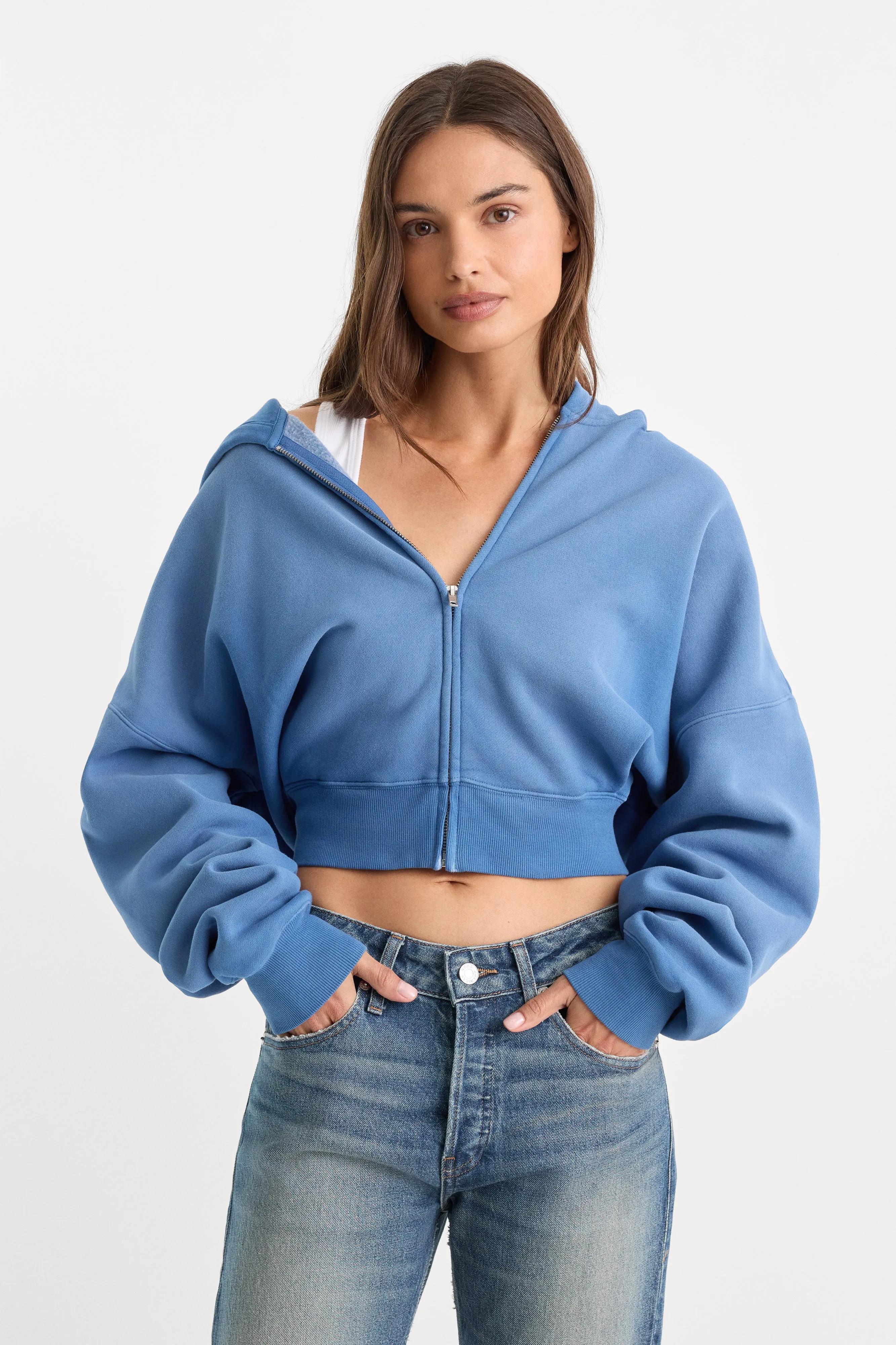 THE ZIP UP SWEATSHIRT | BLUE DRIFT sold by Good American