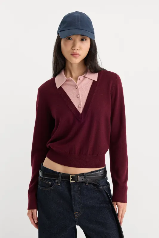 THE TWO IN ONE SWEATER | BERRY NOIR WITH BLUSH made by Good American
