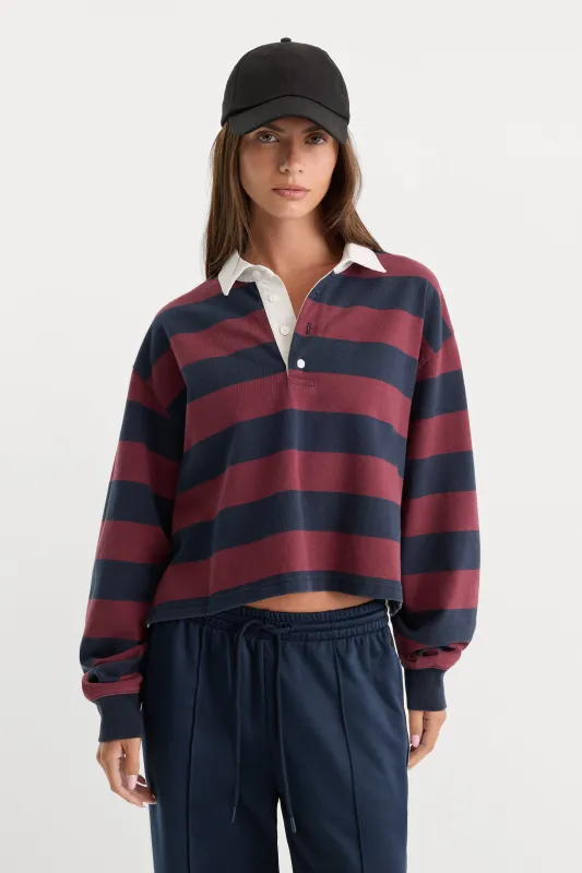 THE CROPPED RUGBY POLO | NAVY BERRY NOIR BLOCK STRIPE made by Good American