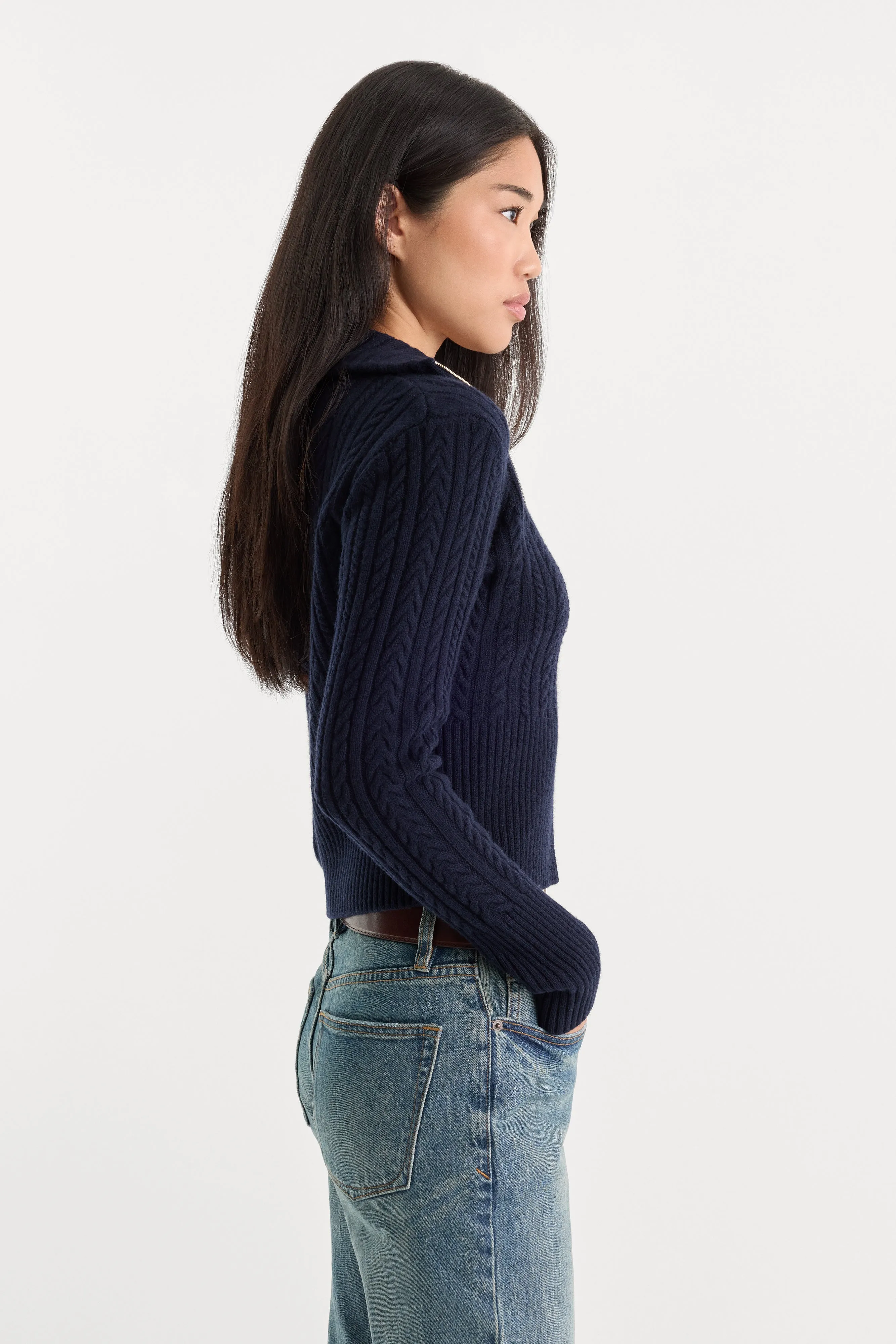 THE CABLE ZIP UP | NEW NAVY002 sold by Good American product image thumbnail 4
