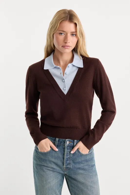 THE TWO IN ONE SWEATER | MOCHA WITH SKY made by Good American