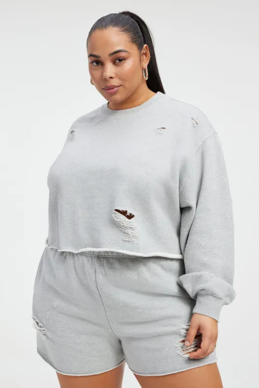 DISTRESSED CROPPED SWEATSHIRT | HEATHER GREY001 sold by Good American
