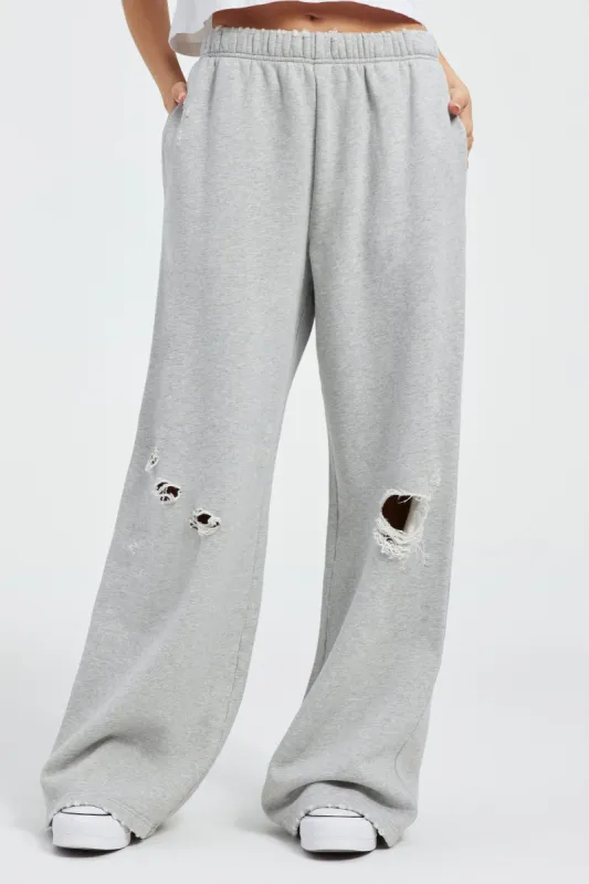 DISTRESSED WIDE SWEATPANTS | HEATHER GREY001 sold by Good American