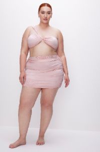 SATIN RUCHED MINI SKIRT | BUBBLE PINK003 sold by Good American