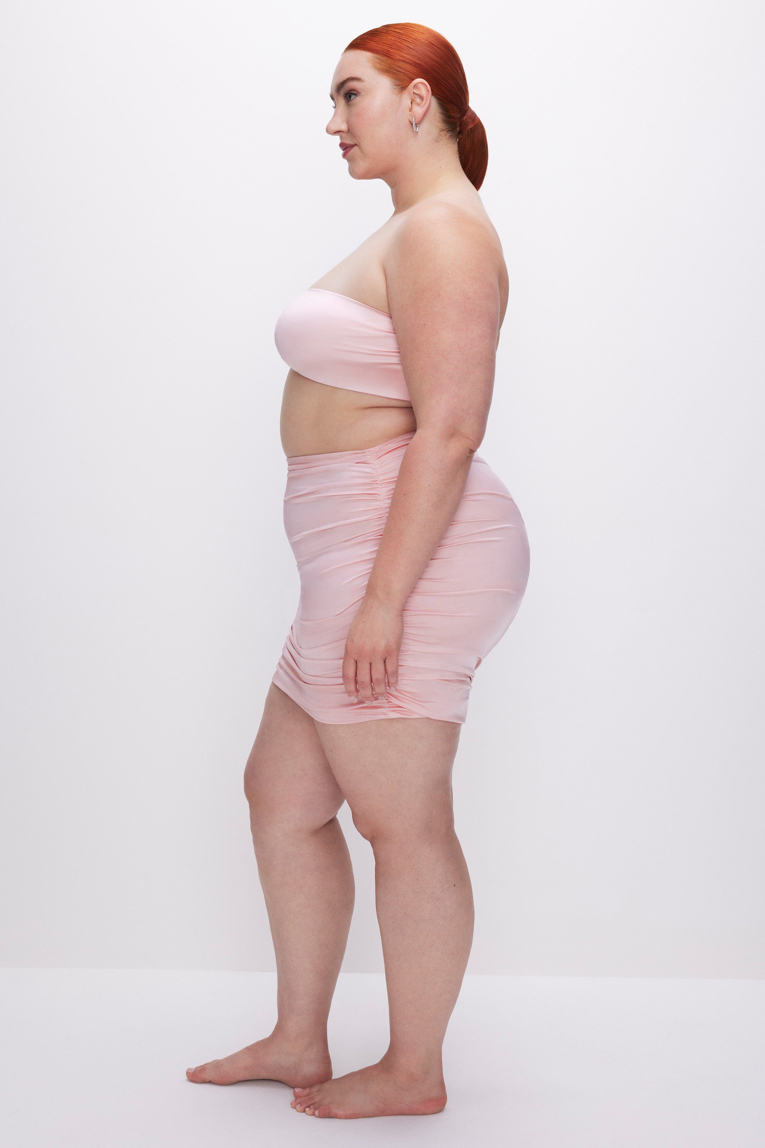 SATIN RUCHED MINI SKIRT | BUBBLE PINK003 sold by Good American product image thumbnail 6