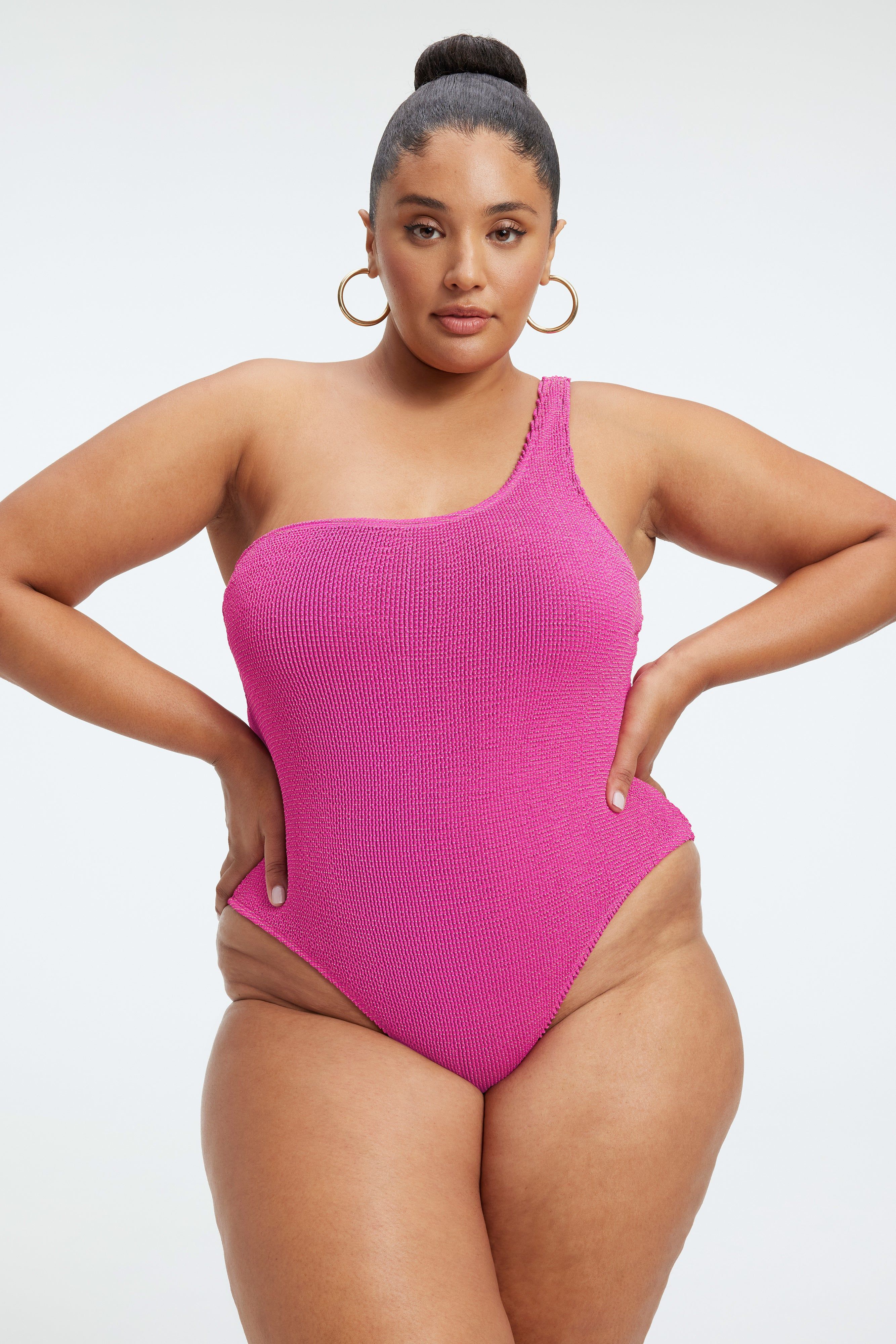 ALWAYS FITS METALLIC SHOULDER ONE-PIECE | FUSCHIA PINK001 sold by Good American