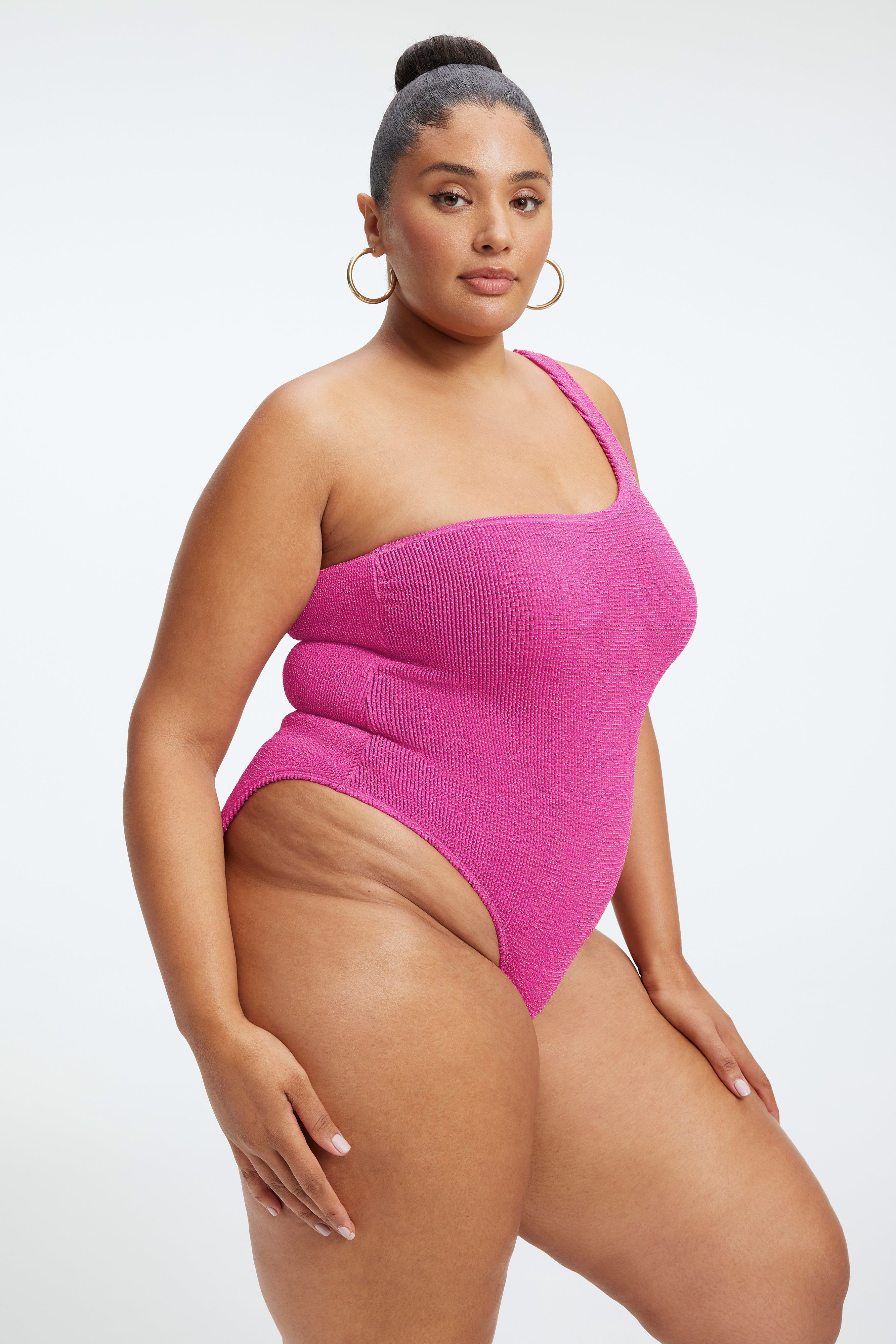 ALWAYS FITS METALLIC SHOULDER ONE-PIECE | FUSCHIA PINK001 sold by Good American product image thumbnail 4
