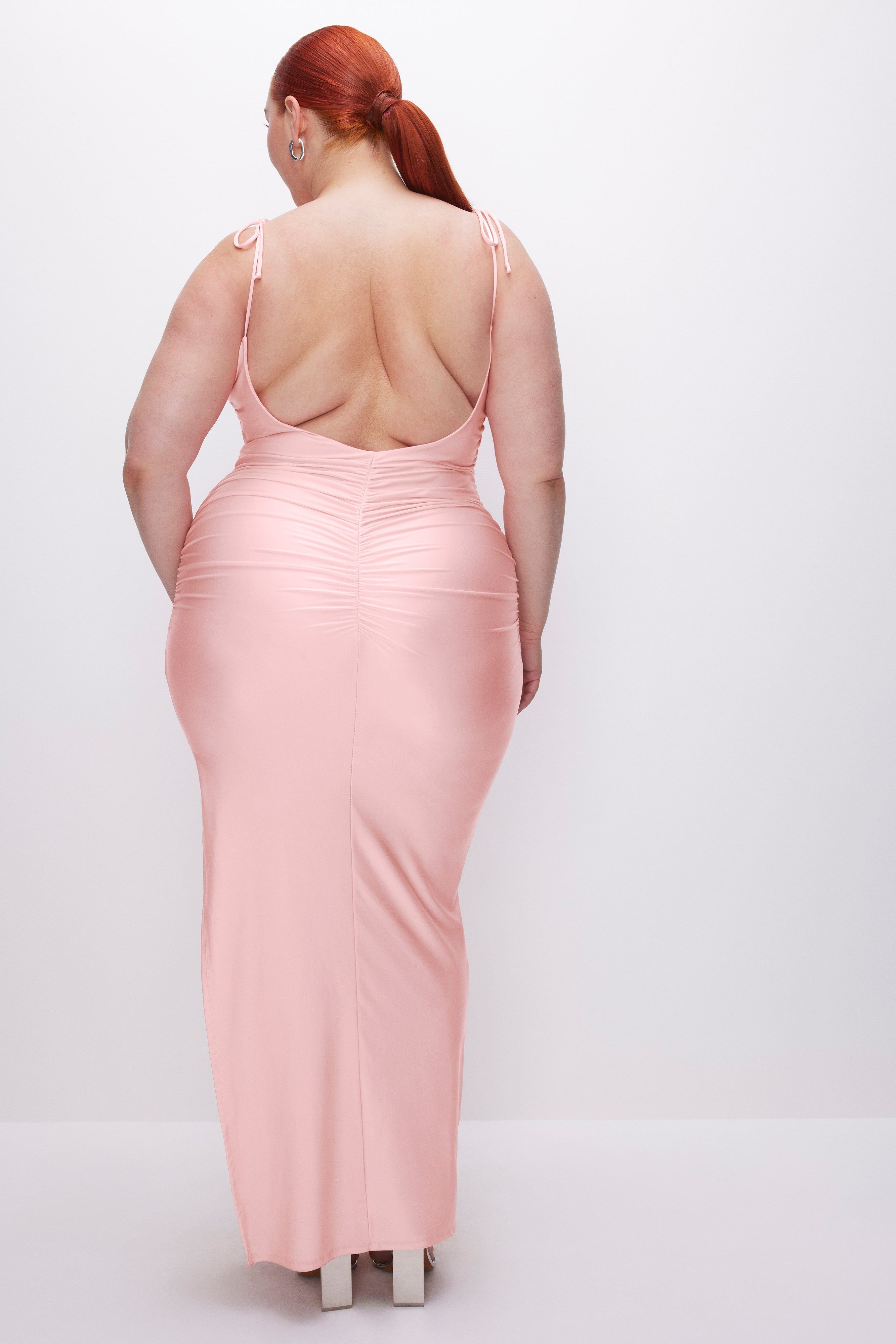 SATIN RUCHED MAXI DRESS | BUBBLE PINK003 sold by Good American product image thumbnail 7