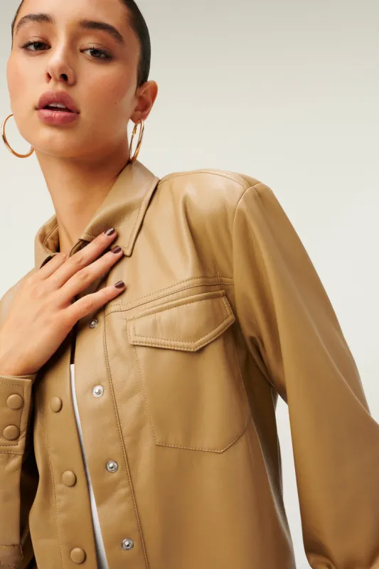 FAUX LEATHER UTILITY SHIRT | WARM CARAMEL003 sold by Good American