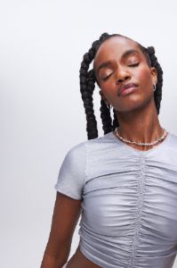 RUCHED CROPPED SWIM TEE | SILVER001 sold by Good American