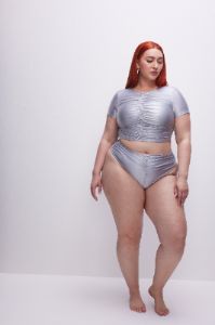 RUCHED CROPPED SWIM TEE | SILVER001 sold by Good American