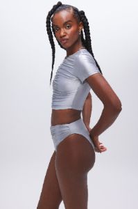 RUCHED CROPPED SWIM TEE | SILVER001 sold by Good American