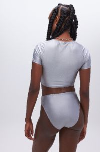 RUCHED CROPPED SWIM TEE | SILVER001 sold by Good American