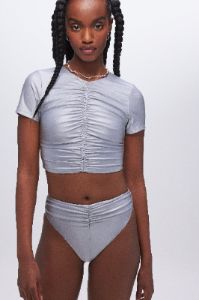 RUCHED CROPPED SWIM TEE | SILVER001 sold by Good American