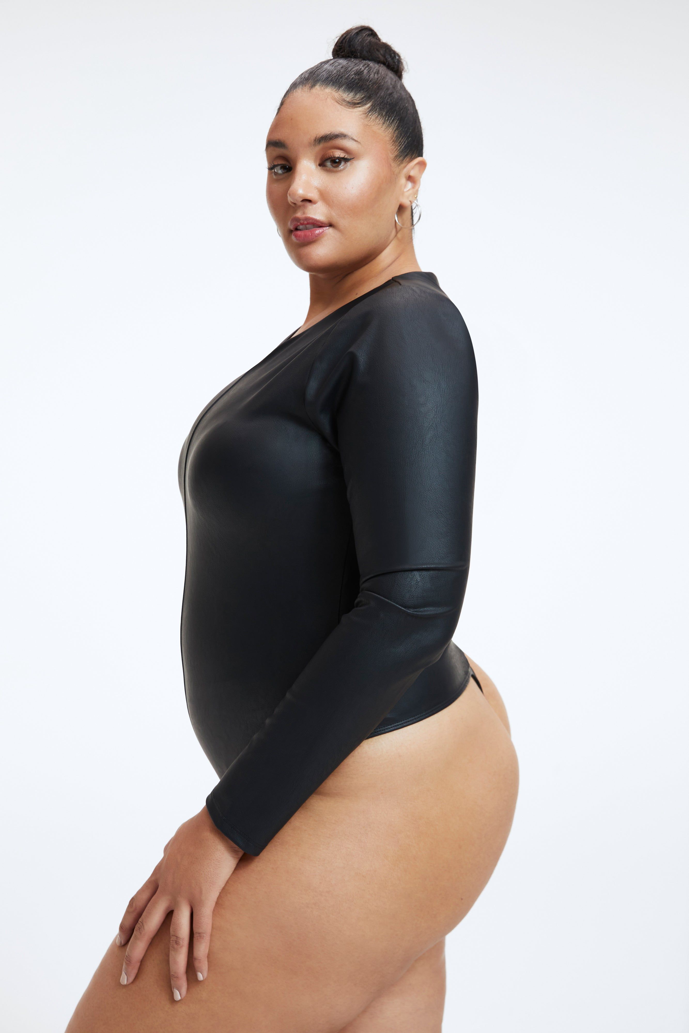 FAUX LEATHER BODYSUIT | BLACK001 sold by Good American product image thumbnail 3