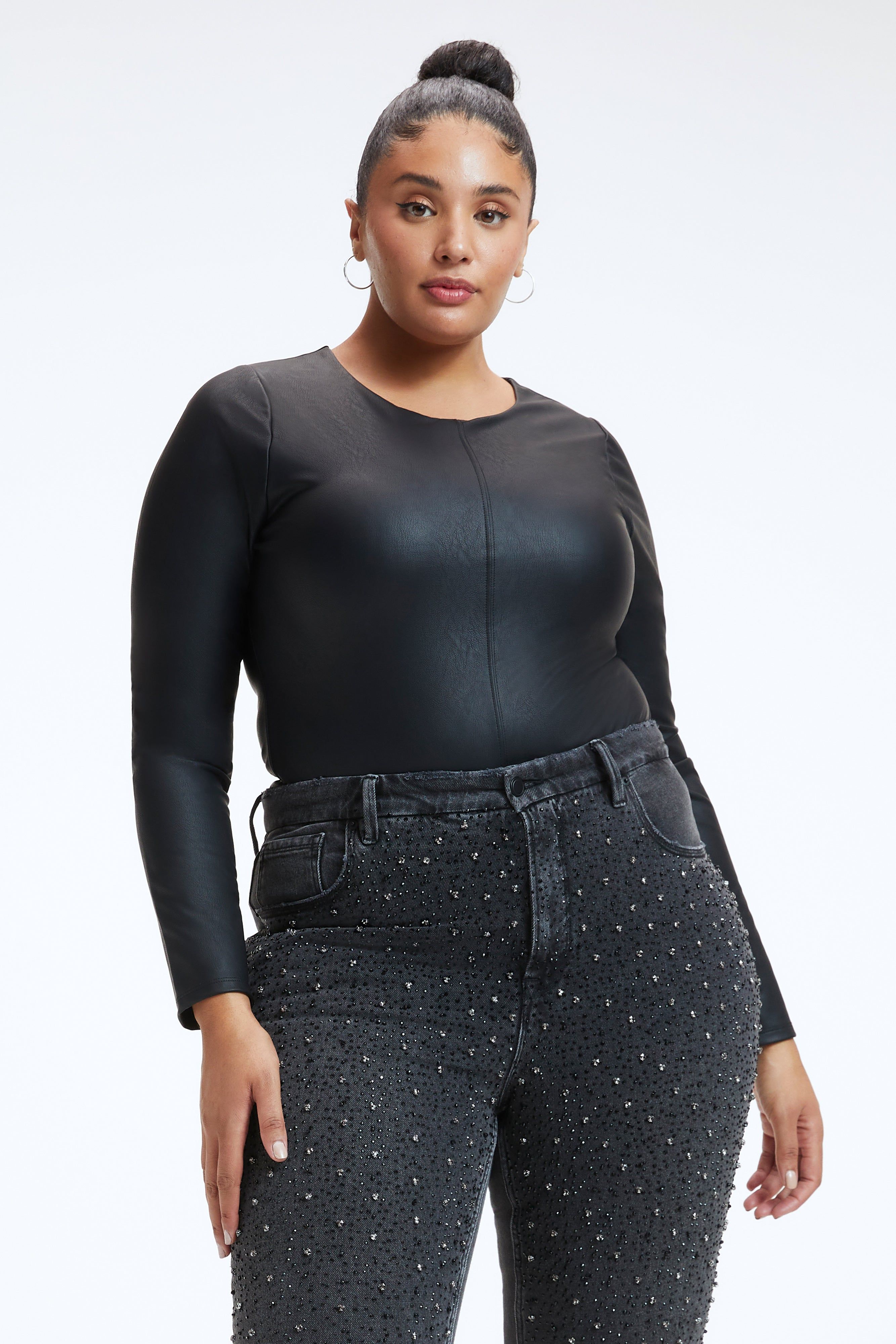 FAUX LEATHER BODYSUIT | BLACK001 sold by Good American