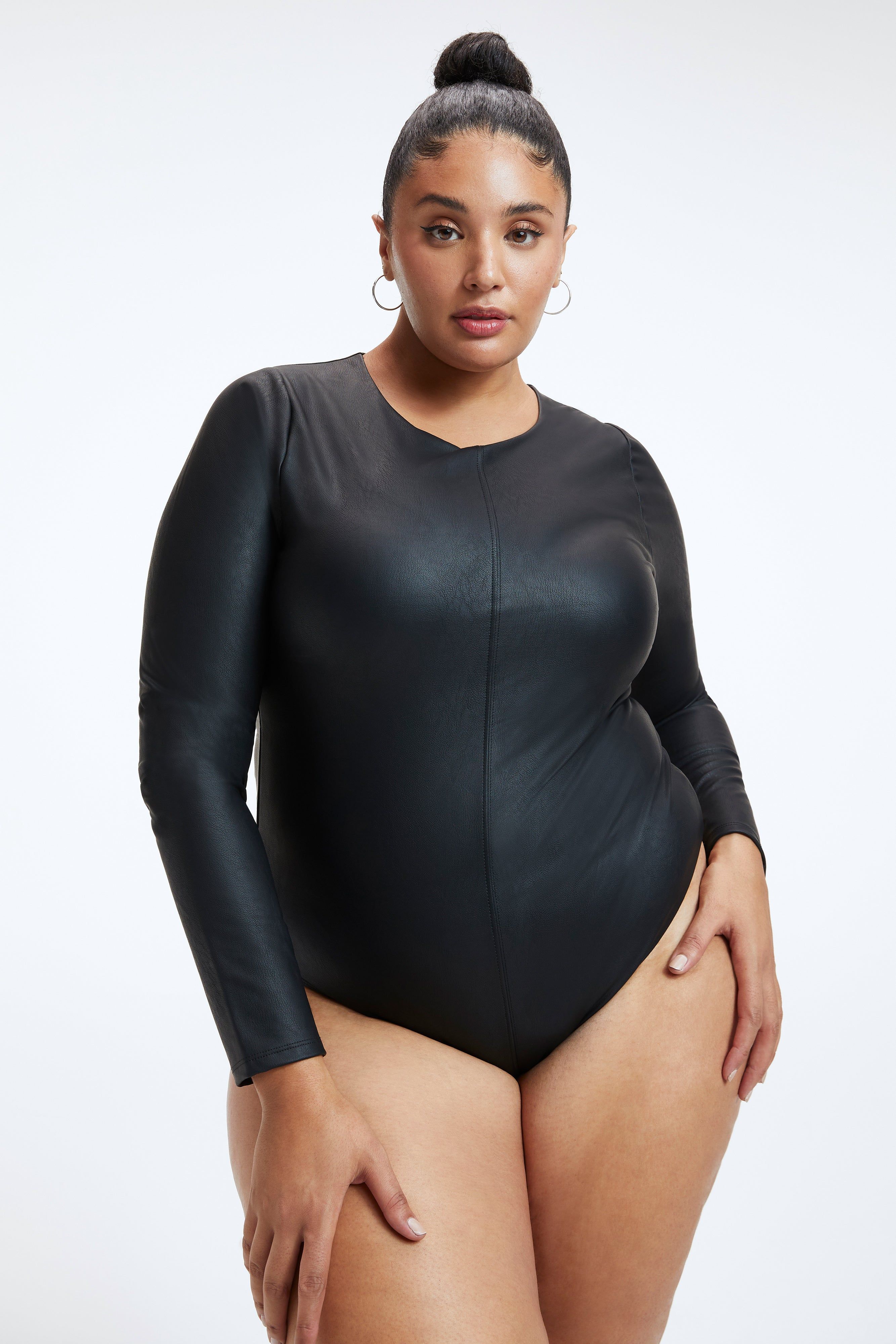 FAUX LEATHER BODYSUIT | BLACK001 sold by Good American product image thumbnail 2
