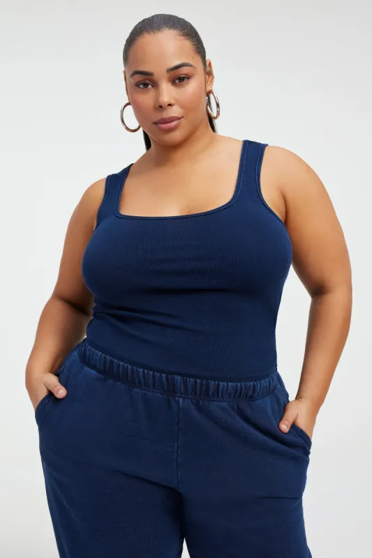 JEANIUS RIBBED TANK | INDIGO377 sold by Good American