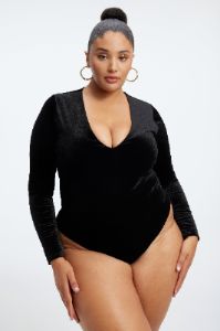 VELVET V-NECK BODYSUIT | BLACK001 sold by Good American