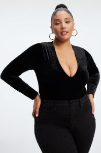 VELVET V-NECK BODYSUIT | BLACK001 sold by Good American
